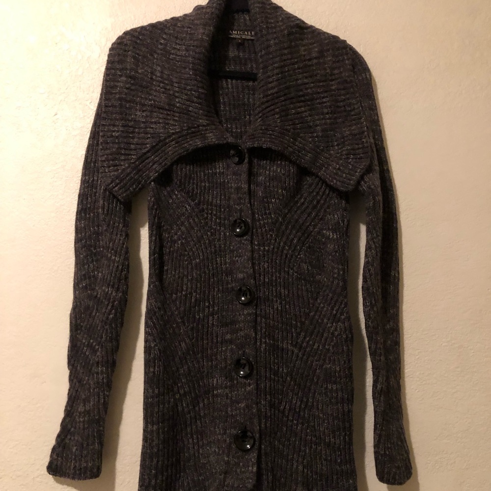 Amicale 100%Cashmere women sweater cardigan brown size S long sleeve